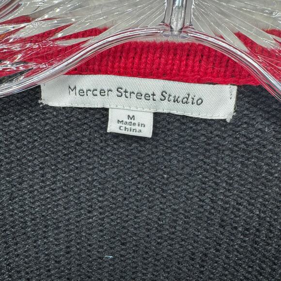 Mercer Street Studio M Black Red Beaded Floral Cardigan Sweater Holiday Vintage - Picture 5 of 10